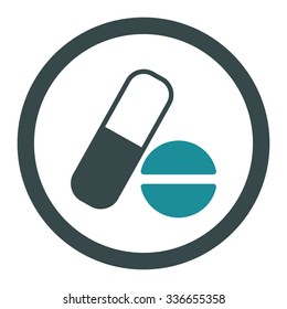 Medication vector icon. Style is bicolor flat rounded symbol, soft blue colors, rounded angles, white background.