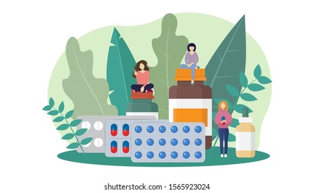 Medication Vector Illustration Concept Showing A Various Type Of Medical Medicine, Suitable For Landing Page, Ui, Web, App Intro Card, Editorial, Flyer, And Banner.