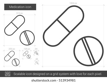 Medication vector line icon isolated on white background. Medication line icon for infographic, website or app. Scalable icon designed on a grid system.