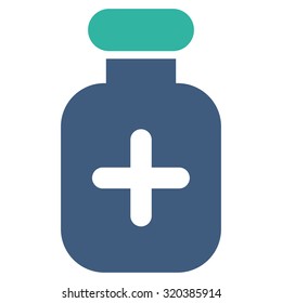 Medication Vial vector icon. Style is bicolor flat symbol, cobalt and cyan colors, rounded angles, white background.