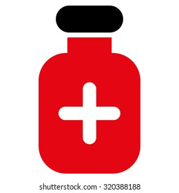 Medication Vial vector icon. Style is bicolor flat symbol, intensive red and black colors, rounded angles, white background.
