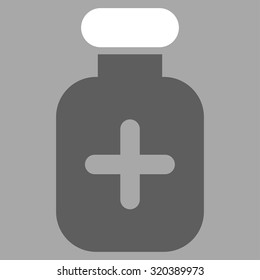 Medication Vial vector icon. Style is bicolor flat symbol, dark gray and white colors, rounded angles, silver background.