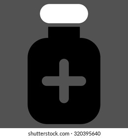 Medication Vial vector icon. Style is bicolor flat symbol, black and white colors, rounded angles, gray background.
