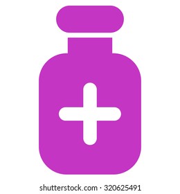 Medication Vial vector icon. Style is flat symbol, violet color, rounded angles, white background.