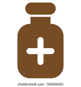 Medication Vial vector icon. Style is flat symbol, brown color, rounded angles, white background.