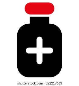 Medication Vial vector icon. Style is bicolor flat symbol, intensive red and black colors, rounded angles, white background.