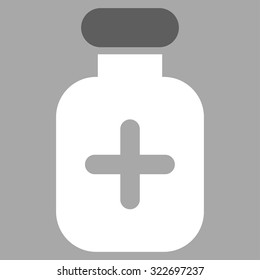 Medication Vial vector icon. Style is bicolor flat symbol, dark gray and white colors, rounded angles, silver background.