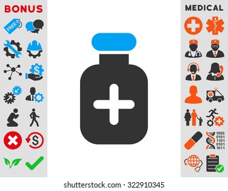 Medication Vial vector icon. Style is bicolor flat symbol, blue and gray colors, rounded angles, white background.