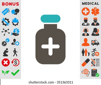 Medication Vial vector icon. Style is bicolor flat symbol, grey and cyan colors, rounded angles, white background.