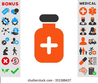 Medication Vial vector icon. Style is bicolor flat symbol, orange and gray colors, rounded angles, white background.