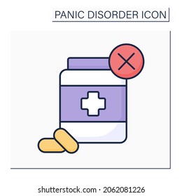 Icono de color de retiro de medicación. Detener el uso crónico de drogas. Toxicomanía. Concepto de trastorno de pánico. Ilustración vectorial aislada