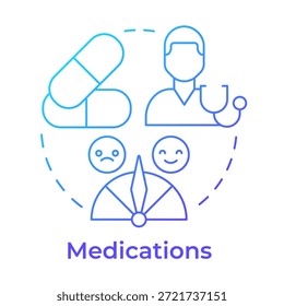 Ícone de conceito de gradiente azul de medicações. Tratamento farmacêutico, gestão de medicamentos. Ilustração de linha de forma redonda. Ideia abstrata. Design gráfico. Fácil de usar no post do blog, livreto