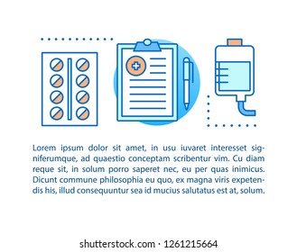 Medications concept linear illustration. Pharmacy. Disease treatment. Medicine and healthcare. Article, brochure, magazine page layout with text boxes. Print design. Vector isolated outline drawing