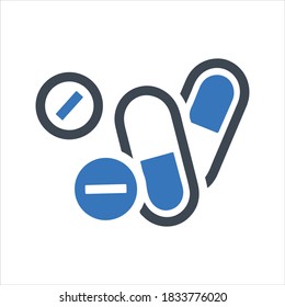 Medicamentos, icono de píldora, vector y glifo