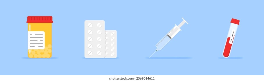 Medications set icons. Flat style. Vector icons.