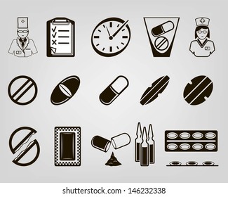medications. set of vector icons
