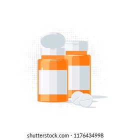 Medications vector concept. Pill bottle and glass of water in flat style on white background