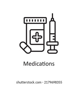 Ilustración del icono del contorno vectorial de medicamentos. Símbolo médico sobre archivo EPS 10 de fondo blanco