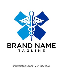 Símbolo MediChain Um símbolo médico com um caduceu combinado com padrões de pixel, refletindo a saúde digital ou tecnologia médica