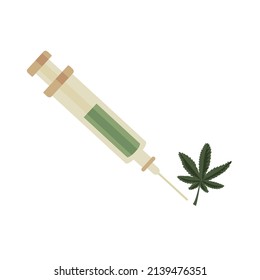 jeringa de canabbis medicinal con hoja