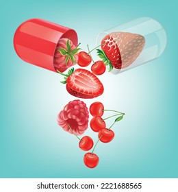 The medicinal capsule opens into berry .illustration vector