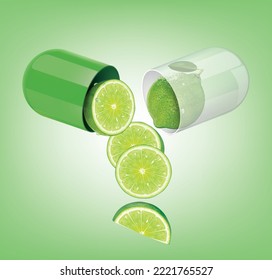 The medicinal capsule opens into lemon.illustration vector