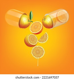 The medicinal capsule opens into orange.illustration vector