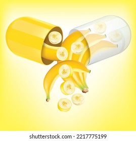 Medicinal capsules open up there are banana. illustration vector