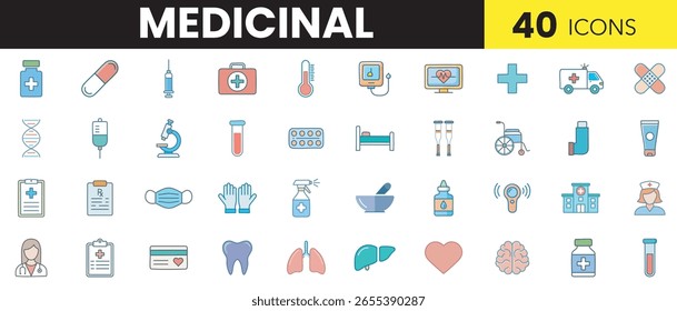 Medicinal Color Flat Icon Set – Modern Healthcare and Pharmacy Vector Icons for Medical Apps