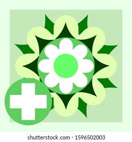 Medicinal flowers. Vector. Natural traditional medicine. Banner, graphic button for the site menu. Symbol of medicinal plants for the production and sale of natural eco-friendly products and medicines
