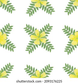 Medicinal herbs collection. Vector botanical seamless pattern of a plant Tribulus Terrestris on a white backround