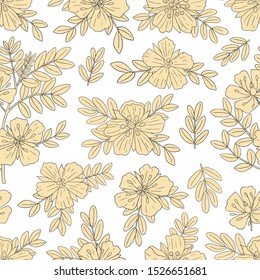 Medicinal herbs collection. Vector hand drawn seamless pattern with a plant Tribulus Terrestris on a light backround