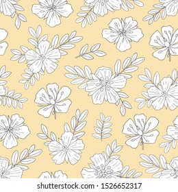 Medicinal herbs collection. Vector hand drawn seamless pattern with a plant Tribulus Terrestris on a light backround