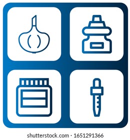 medicinal icon set. Collection of Garlic, Dropper, Hormones icons