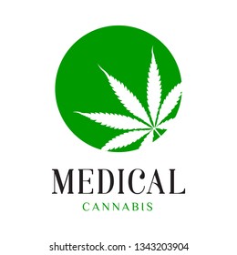 medicinal marijuana hemp logo, leaf flat icon in a green circle. Vector illustration