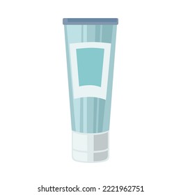 Medicinal ointment in blue tube with label cartoon illustration. Ointment and medication against disease. Doctors prescription for cure. Pharmacy, health concept