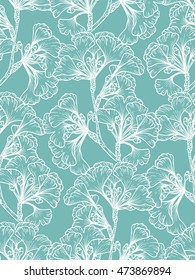 Medicinal plant Ginkgo Biloba Tree Branches. Hand drawn Leaf Seamless pattern. Leaves endless background. Vector illustration.