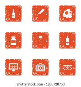 Medicinal preparation icons set. Grunge set of 9 medicinal preparation vector icons for web isolated on white background