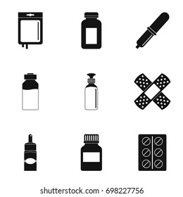 Medicinal preparations icon set. Simple style set of 9 medicinal preparations vector icons for web isolated on white background