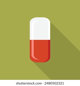 Medicinal tablet, capsule, in flat cartoon style vector illustration.
