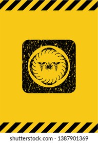 medicinal weed icon grunge black emblem with yellow background, warning sign. Vector Illustration. Detailed.