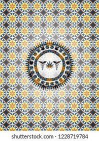 medicinal weed icon inside arabesque emblem background. arabic decoration.