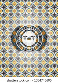 medicinal weed icon inside arabesque emblem background. arabic decoration.
