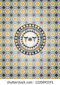 medicinal weed icon inside arabic badge. Arabesque decoration.