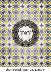 medicinal weed icon inside arabic style badge. Arabesque decoration.