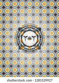medicinal weed icon inside arabic badge background. Arabesque decoration.
