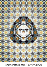 medicinal weed icon inside arabic badge. Arabesque decoration.