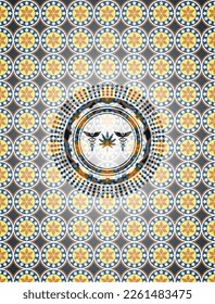 medicinal weed icon inside arabic style badge. Arabesque decoration. 