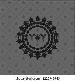 medicinal weed icon inside black emblem. Vintage.