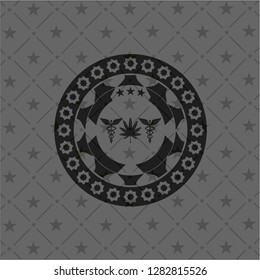 medicinal weed icon inside black emblem. Vintage.